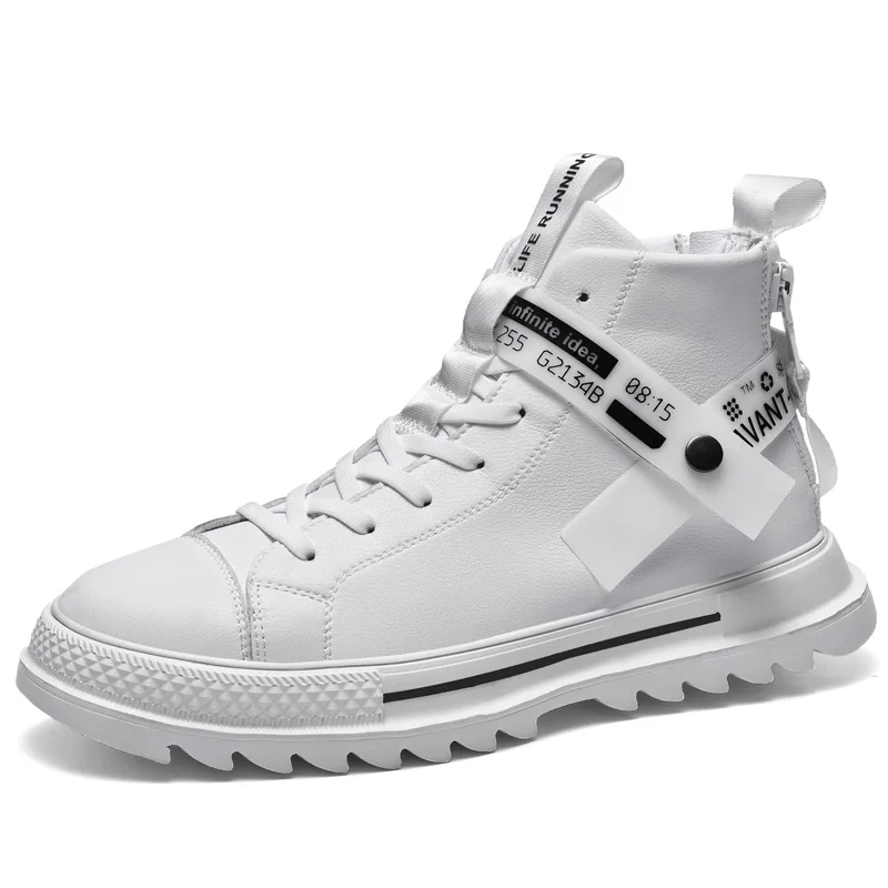 Высокие мужские кроссовки для улицы резиновые трендовые кроссовки для мужчин осенние спортивные туфли zapatos hombre кроссовки кожа хорошего качества - Color: White