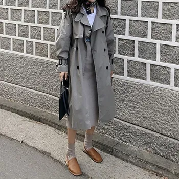 

Fashion Windbreaker Coats Long Section Autumn Coat Button Women Trench Coats Korean Loose Casual Ladies Outerwear