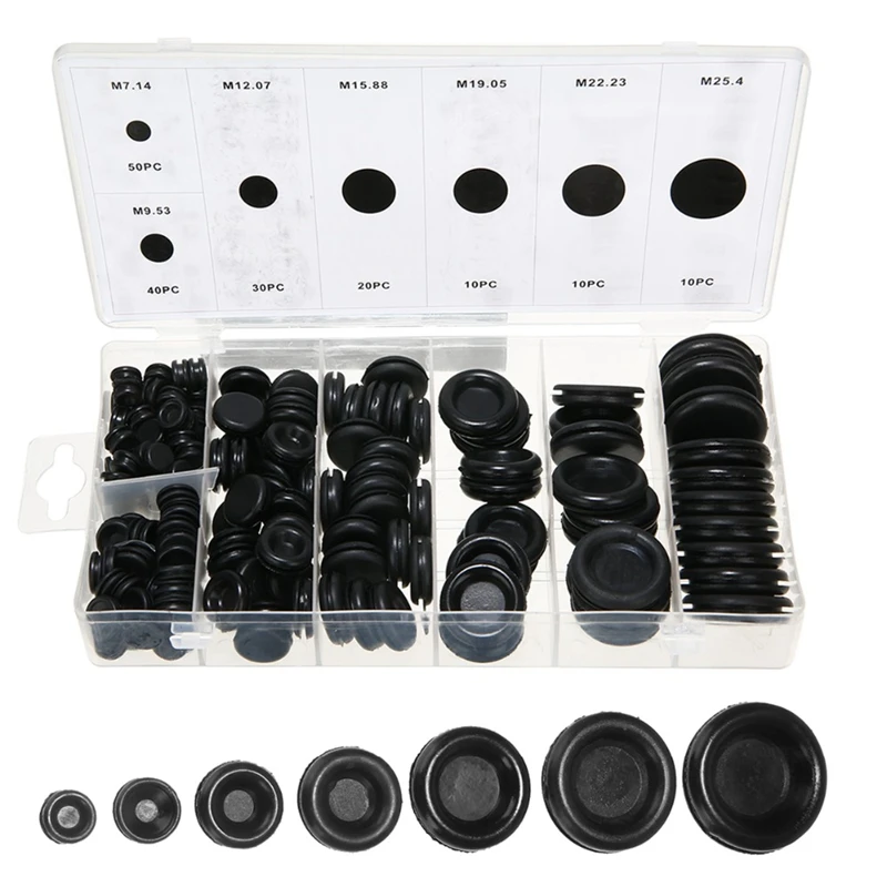 170Pcs Black Rubber Grommet Firewall Hole Plug Retaining Ring Set Car Electrical Wire Gasket Kit For Cylinder Valve Water Pipe