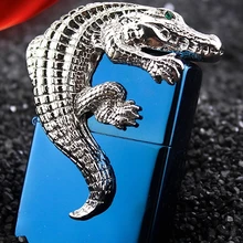 Бренд zorr 3D голубой лед зеленые глаза крокодил Керосин Зажигалка