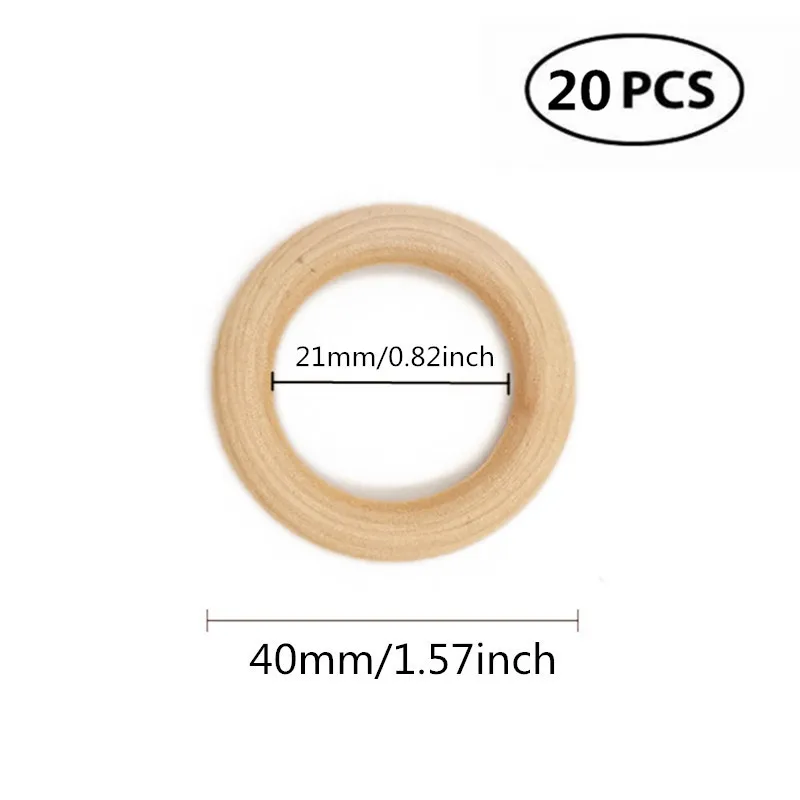 20pcs 40mm Необработанные деревянные кольца и деревянные бусины для ремесла, макраме ремесло, Кольцо Кулон и ювелирных изделий соединители - Цвет: 20pcs 40mm