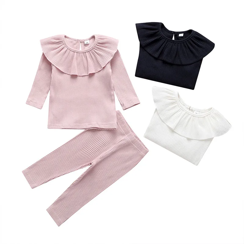 

Seartist Girls and Children Suit Spring and Autumn Pure Lotus Leaf Neck Simple Fashion Top Pants 2 Suit Pants Suit 40