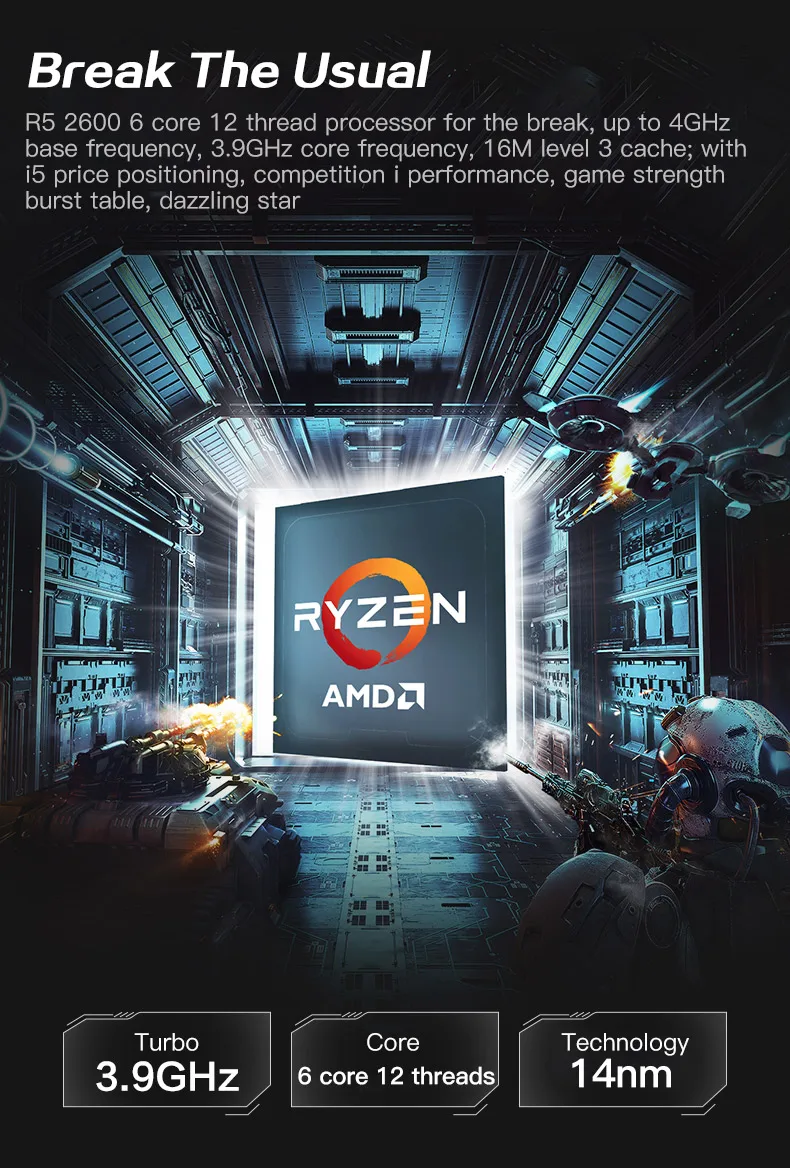 AMD игровой компьютер ПК Ryzen5 2600/GTX1060 3g DDR4 8G/16G ram 256G SSD PUBG/GTA5 высококлассная настольная сборочная машина полный комплект