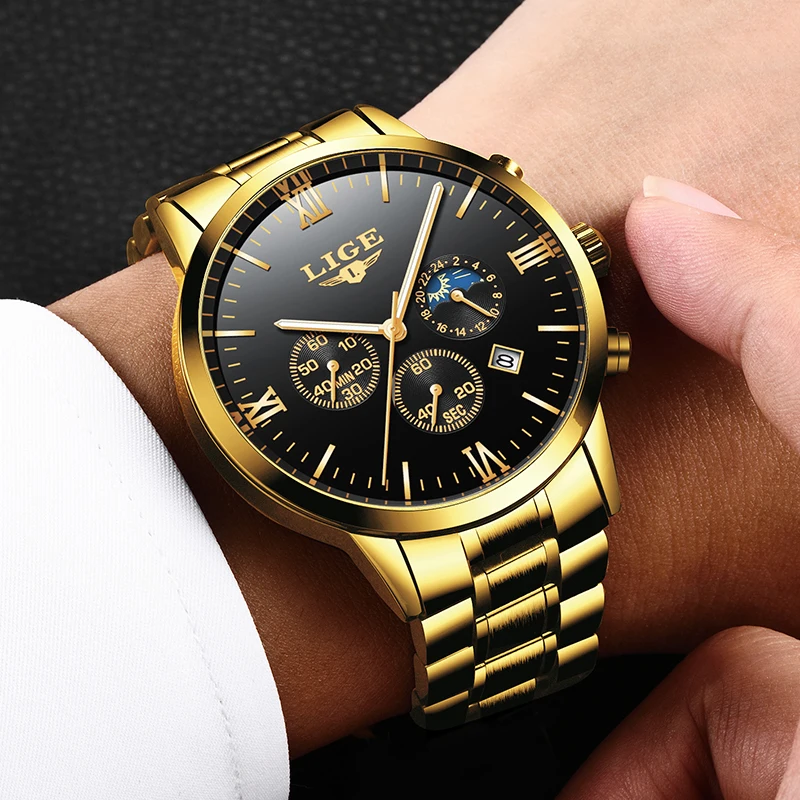 LIGE мужские часы лучший бренд кварцевые часы Роскошные Бизнес золотые часы Военные Спортивные Водонепроницаемые наручные часы Relogio Masculino