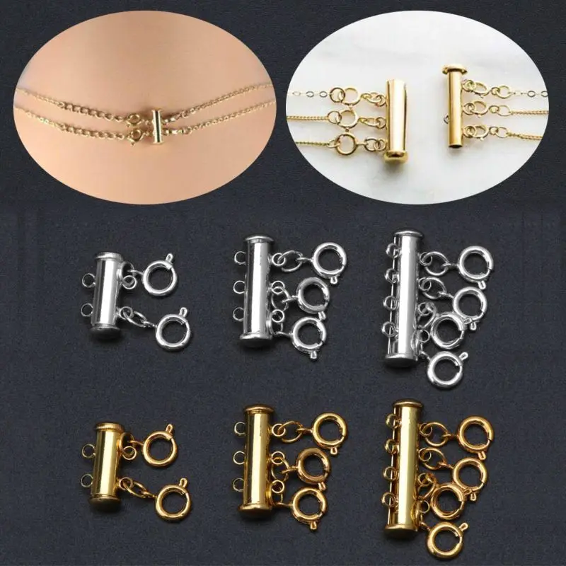 Pandahall 16 Sets Golden & Platinum Brass Multi-Strand Magnetic Slide Lock Clasps Necklace Bracelet Jewelry Making Tube Clasps 