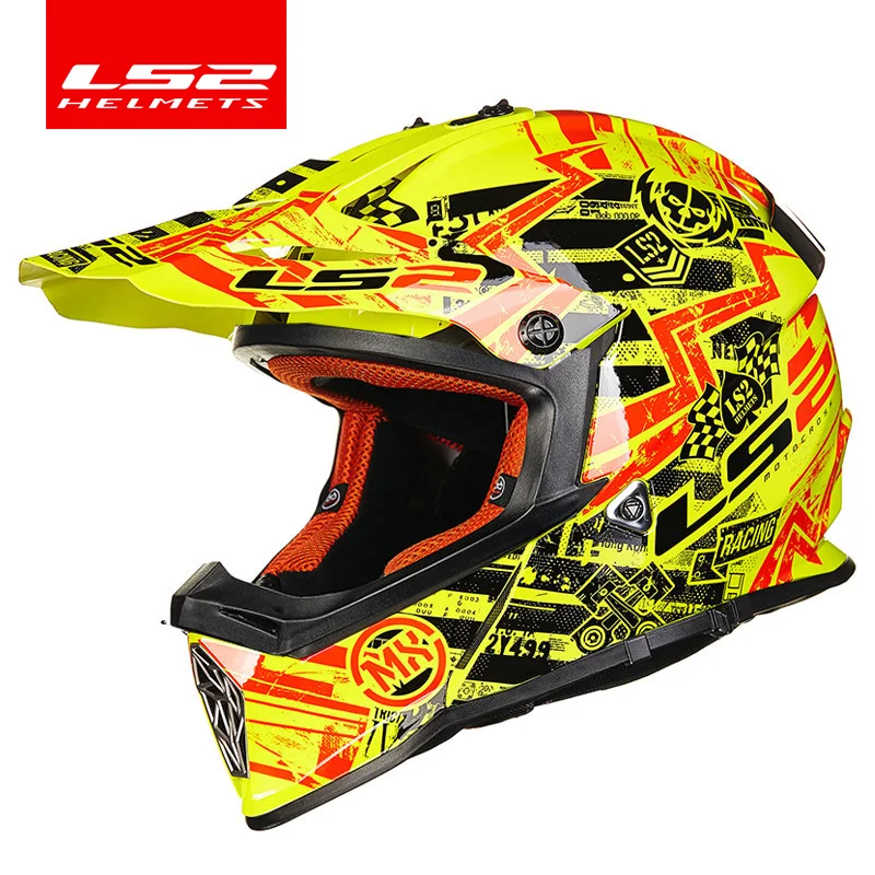 yellow and red LS2 Глобальный магазин LS2 MX437 moto cross racing ралли внедорожный Мото шлем, одобренный ECE capacete casco moto atv dirt bike cross helm - Цвет: yellow and red
