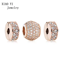 XIAOYI 925 Чистое серебро розовое золото очарование набор с яркая элегантность и подвеска с цирконом бусины для DIY браслет