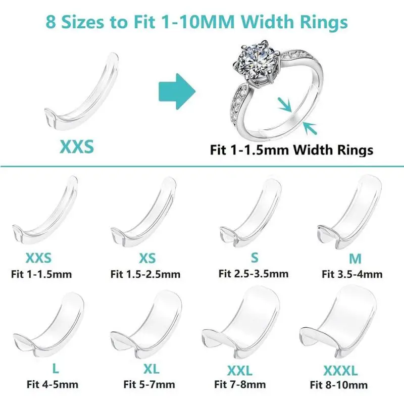 8 Sizes Silicone Invisible Ring Size  Adjusting Small Artifact  Loose Rings Reducer Ring Sizer Fit Any Rings Jewelry Tools 8 sizes ring size adjusting pad silicone invisible ring size adjusters reducing ring adjusting pad suitable for any ring