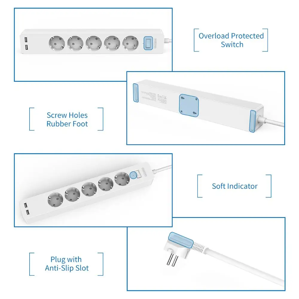 Сетевой сетевой фильтр NTON настенный usb адаптер защита от перенапряжения с 3/5