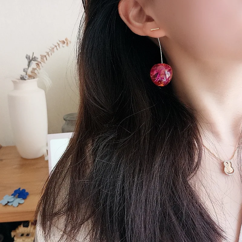 Korean Sweet Cherry Earrings Long statement Earrings for Women Acrylic Resin Colorful Fruit Dangle Earring Red Blue Pink Cherry