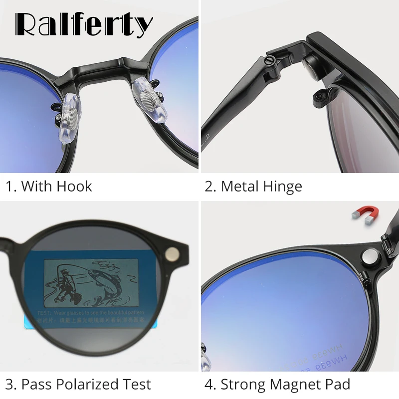 Ralferty гибкие поляризованные солнцезащитные очки с магнитным зажимом, рецептурная оправа, круглые Женские Ретро-оптические очки с клипсой, таможня Z939