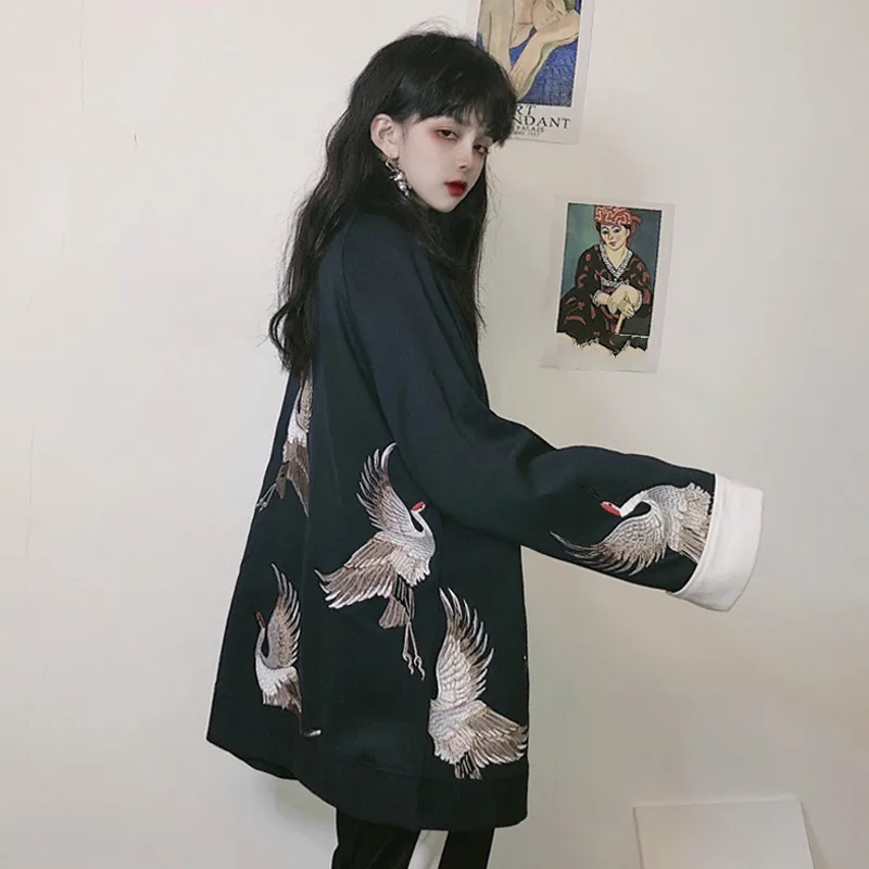 Neploe ретро пальто осень корейский harajuku кран кардиган с вышивкой куртка женщин мужчин длинные BF жакеты оверсайз 54719