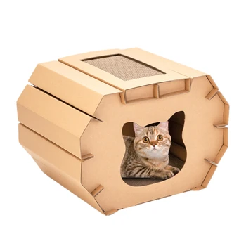 

Cat Scratch Board Scratcher Cardboard House Corrugated Paper Ears Shaped Durable Scratching Assembled Kitten with Pad for Indoor