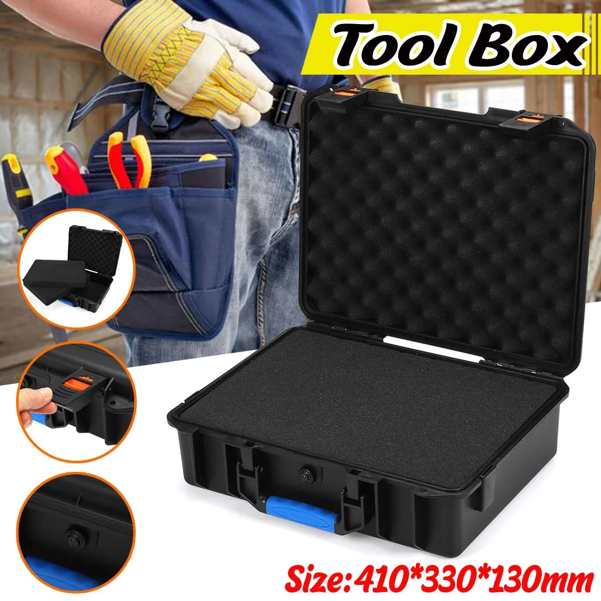 

41*33*13cm Waterproof Portable Plastic Hardware Toolbox Household Multifunction Toolbox Car Storage Box Anti-fall Box sponge