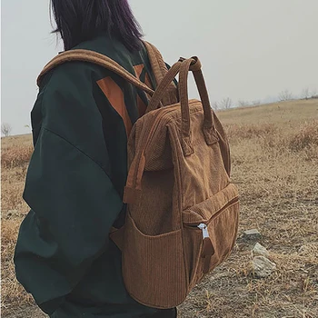 

2020 New Larger Capacity Corduroy Women Backpacks College School Bagpack Harajuku Travel Shoulder Bags For Teenage Girl Rucksack