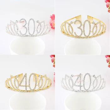 

Happy 30th 40th Birthday Party Supplies for Women Girls 30 40 Princess Birthday Queen Crystal Rhinestone Tiara Crown Headband