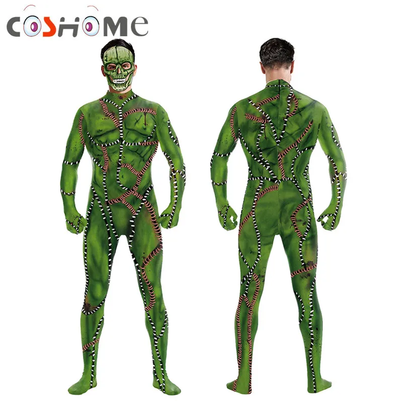 

Men Muscle Bodysuits Halloween Party Costumes 3D Zombie Clothes Blood vessel Printing Jumpsuits Stage costume