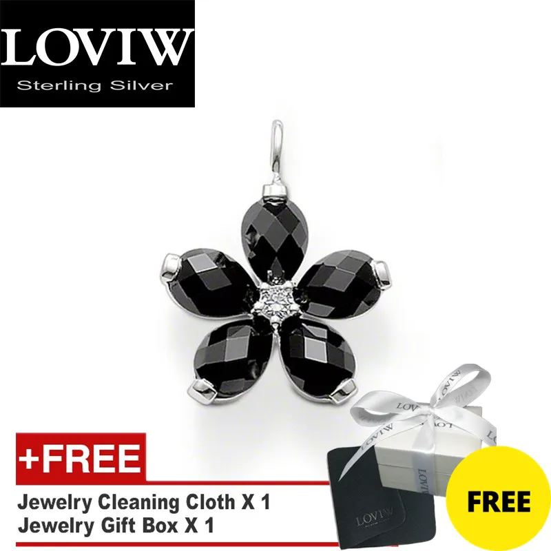 Pendant Crystal Flower Black Brand Fashion Jewelry drop shipping Necklace Accessories 925 Sterling Silver Gift For Woman | Украшения и