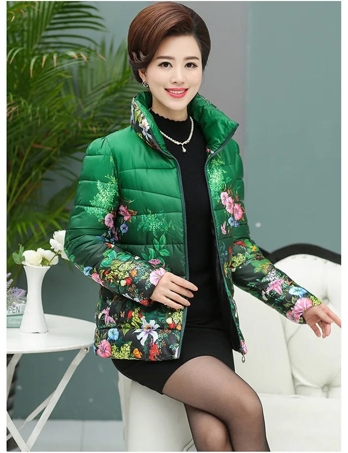 UHYTGF Ultra-light Plus Size Thin Down Jacket Women Autumn Winter Slim Short Printed Warm Down cotton Coat Women's Outerwear 551