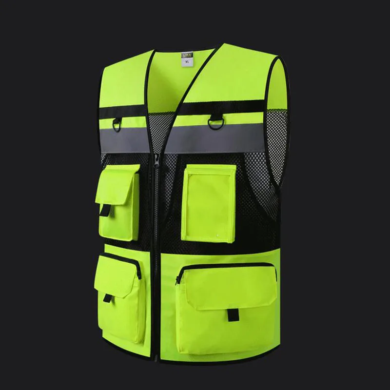 Hi Vis Reflective Safety Vest Mesh Summer Waistcoat Jacket Vest With Mulit Pockets Cargo Workwear Men Protect Warning