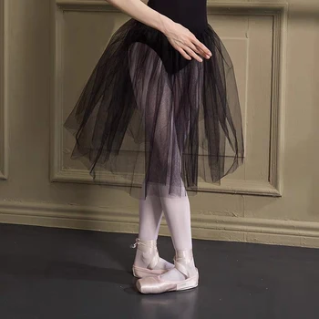 

Professional White Black Pink Mesh Lace 60CM Long Ballet Tutu Adults Ballerina Dance Elastic Waist Tulle Skirts Women Ball Skirt