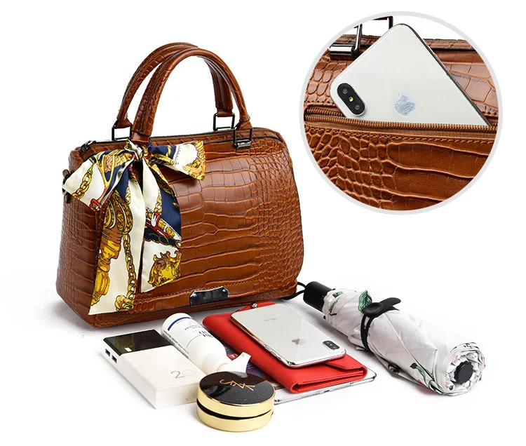 Ladies Faux Crocodile Print Handbags Vintage PU Leather Crossbody Bags Women Luxury Brand Satchels Purse Black Brown Gray Purple (9)