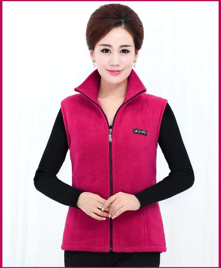 Plus Size Middle-aged Mother Stand Collar Vest Jacket Short Polar Fleece Sleeveless Outwear Warm Female Casual Waistcoat Tops north face parka