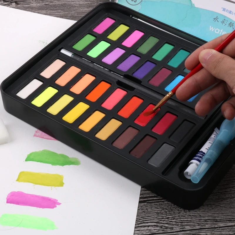 Koop 36 draagbare Soild Aquarel Set Met Water Borstel Pen Professionele Water kleur Reizen Set Aquarel Verf Kunstenaar Pigment