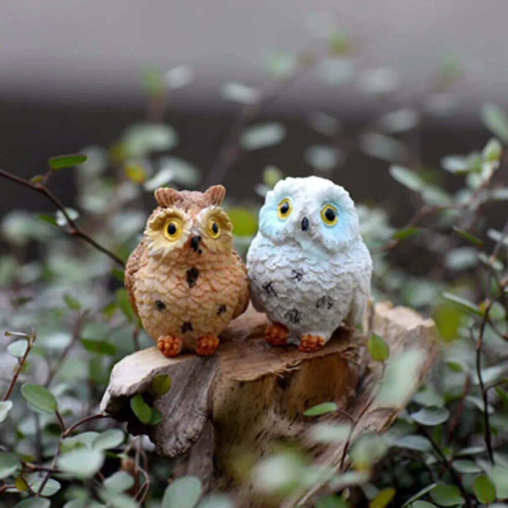 Terrarium Decor 1 PC Mini Owls Animal Resin Miniatures Figurine Craft Bonsai Pots Home Fairy Garden Ornament Decoration