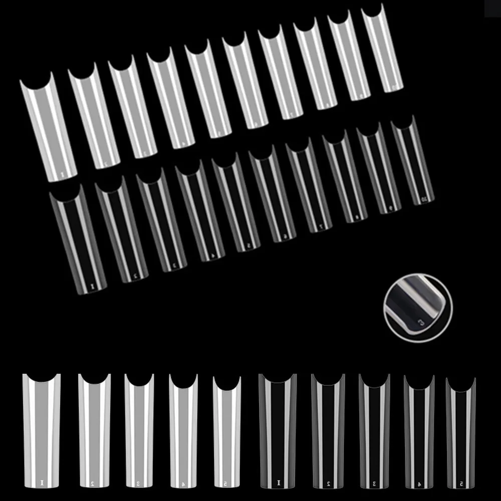 

500 Pieces Square Fake Nails C Curved Nail Tips Long French Tip False Clear Press on Nails