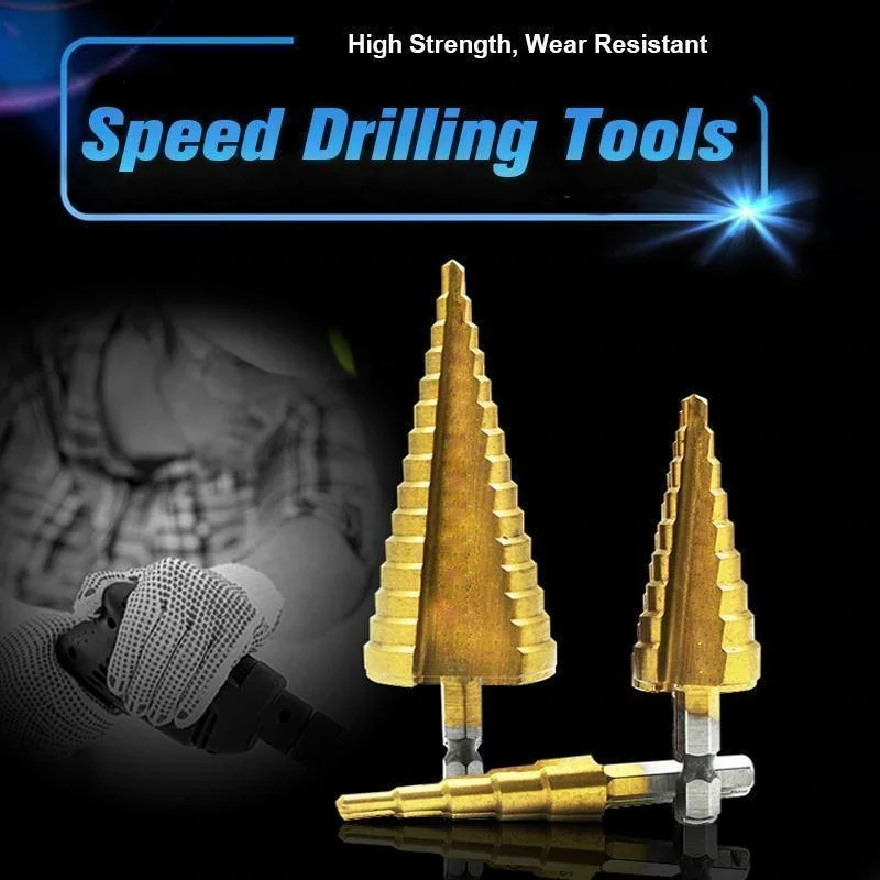 High Quality Hexagonal HSS Steel Straight groove Shank Titanium-Plated Step Drill 3-12/4-20/4-32mm Small Three-Type Pagoda Drill three blade spiral groove step drill hexagonal shank stainless steel metal hole opener reaming countersunk drill