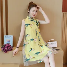 Jl3306@ летняя одежда ретро китайский стиль улучшенный Cheongsam стиль вышивка Марлевое женское платье