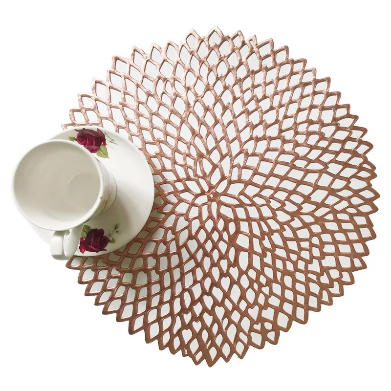Placemat For Dining Table PVC Hollow Heat Resistant Round Baroque