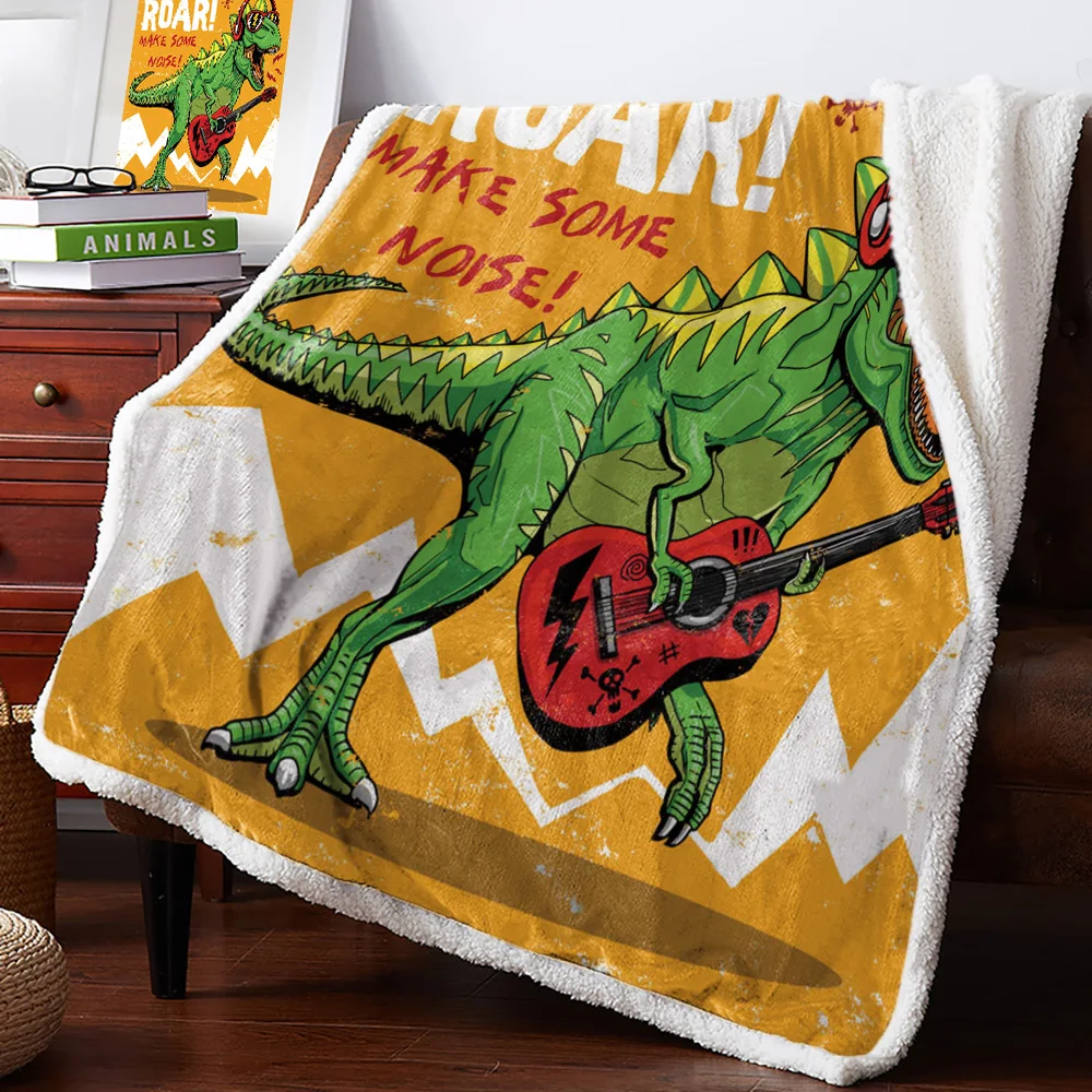 Зимнее кашемировое Одеяло динозавр гитара Музыка Ретро модное художественное покрывало одеяло Фланелевое флисовое покрывало для путешествий