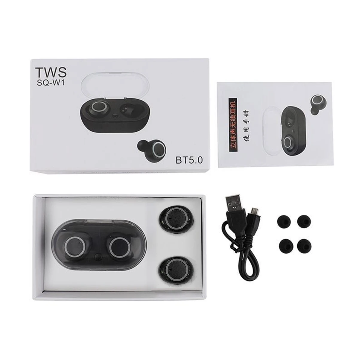 W1 TWS Bluetooth 5,0 беспроводные наушники спортивные наушники 3D стерео звук вкладыши с портативным микрофоном и зарядным устройством