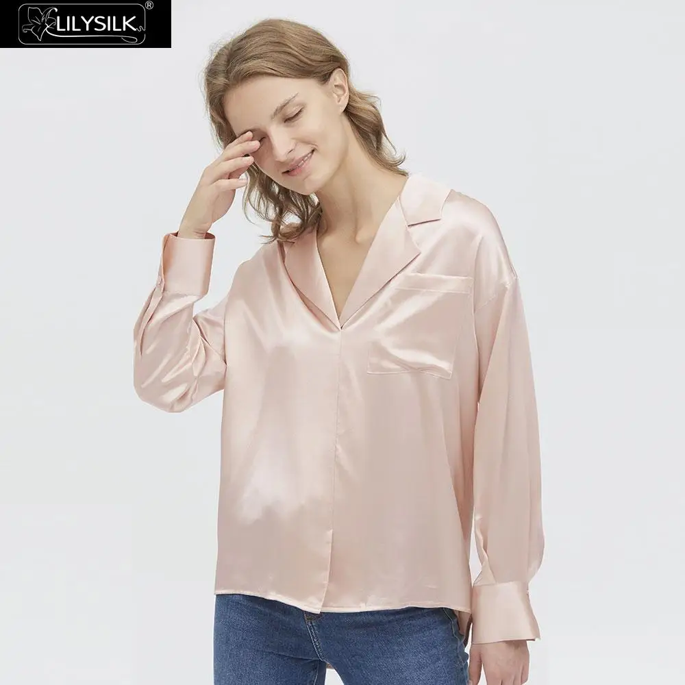 Light Beige LilySilk Базовая шелковая рубашка без планки Женская Новая - Цвет: Light Beige