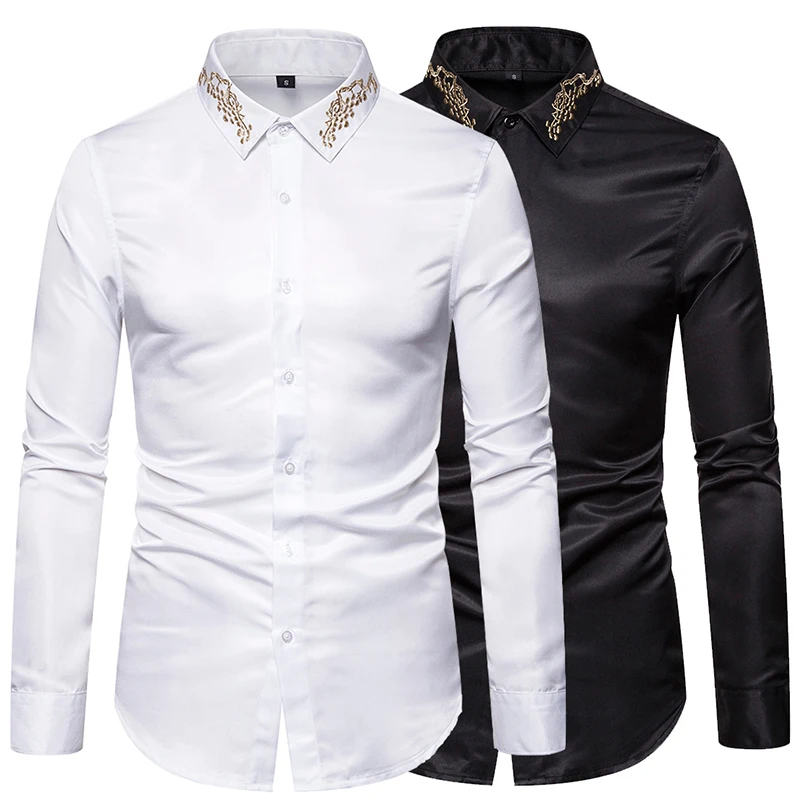 Новая модная мужская рубашка с длинными рукавами вышитая хлопковая рубашка мужская гавайская рубашка тонкая мужская рубашка Ou код