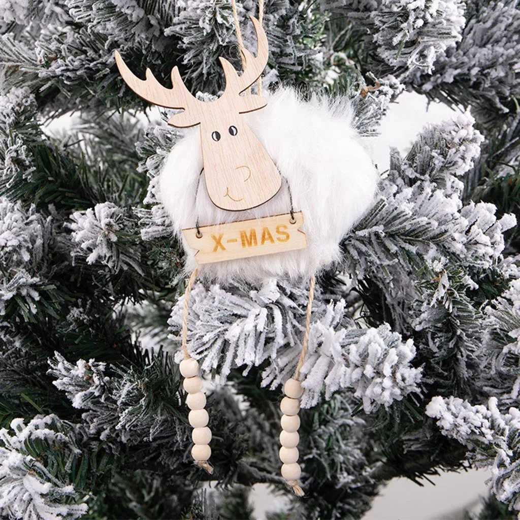Xmas tree Pendant Wooden Reindeer Slices Christmas DIY Crafting Decoration Christmas Tree Pendants Hanging Ornament Party A30108