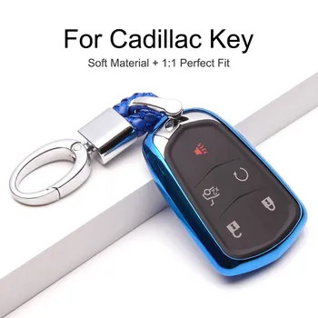 

Remote Car Accessories Styling Key Cover Case Soft TPU for Cadillac ATS CTS XT5 Escalade SRX CT6 V STS ELR DTS ESV Keyring Chain
