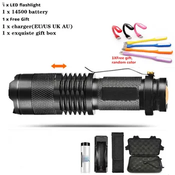 

Led flashlight Ultra Bright torch T6/Q5 Camping light 3 switch Modes 6000 LM Zoomable Bicycle Light use 14500 battery