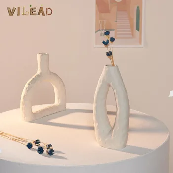 

VILEAD 4 Styles White Vases Ceramic Modern Minimalist Nordic Style Dried Flower Vase Irregular Art Hydroponic Vase Decor Home