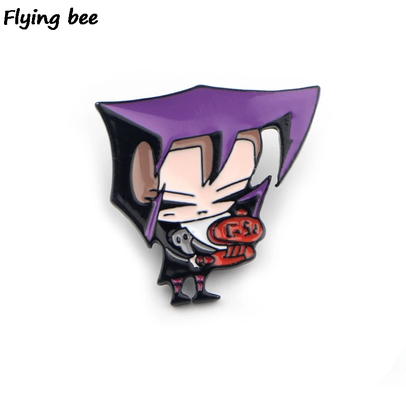 

Flyingbee Invader ZIM Brooch and Pin Alien Cartoon Pin Enamel Pins Badges Lapel Pin Brooches Badge for Friends Women Men X0424