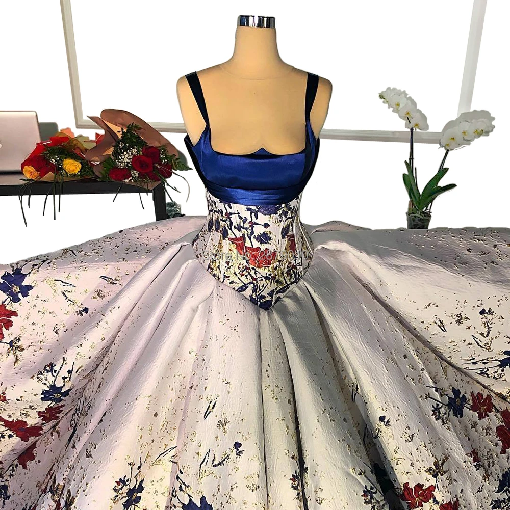 2019 великолепное серебряное бальное платье с синими бретельками атласное вечернее платье без рукавов с поясом Пышное Платье