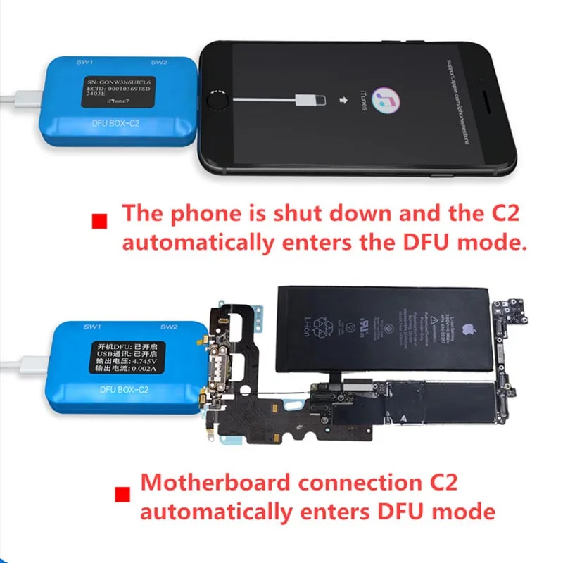 JCID DFU BOX-C2 одна кнопка, втянутая в DFU кисть для обнаружения тока материнская плата для мобильного телефона быстрое обнаружение