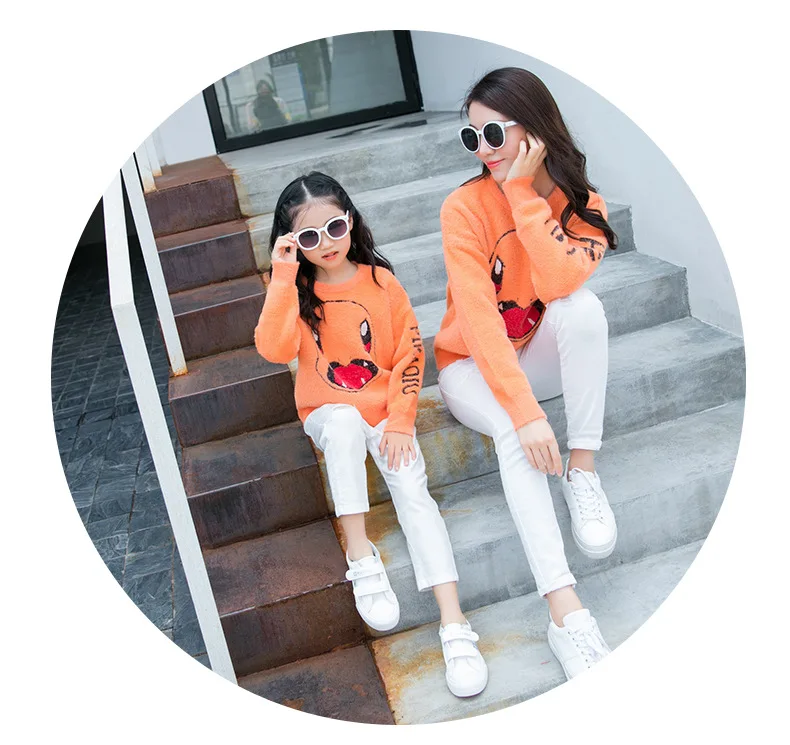 Cartoon Pikachu Family Sweater Winter Mommy Daughter Clothes Pajamas Family Matching Outfits New Mother Daughter Family Outfits