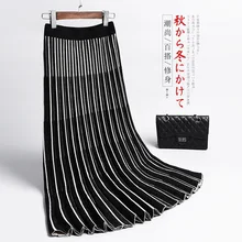 Юбки новой коллекции года, осенне-зимняя трикотажная плиссированная юбка с вертикальными полосками, от 1850 года