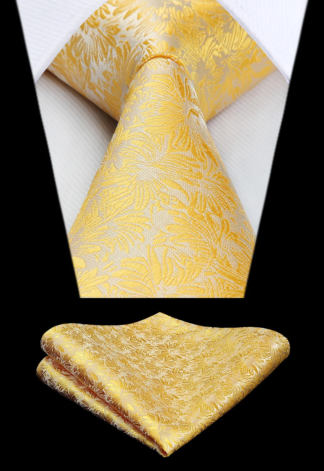 Party Wedding Men's Silk Ties Gray Yellow Paisley Floral Jacquard Necktie Handkerchief Set
