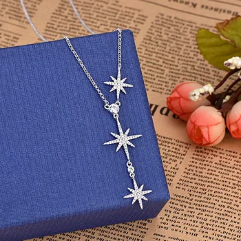 

Fashion Zircon Meteor Necklace Adjustable Elegant Elegant Star Sweater Chain