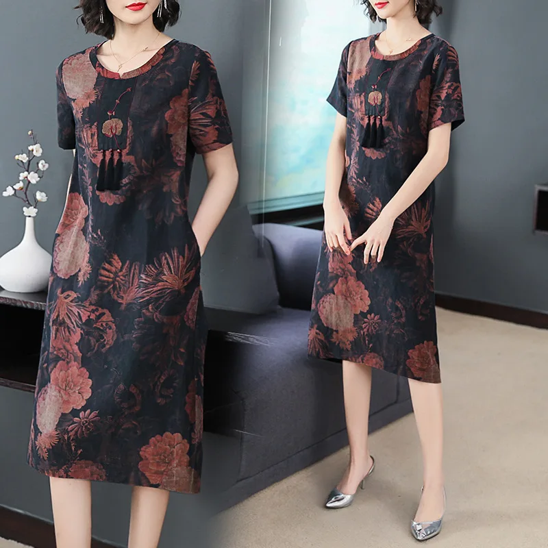 

2019 Summer Wear New Style Korean-style High-End Silk Heavyweight Silk Loose-Fit Mid-length Dress Women's