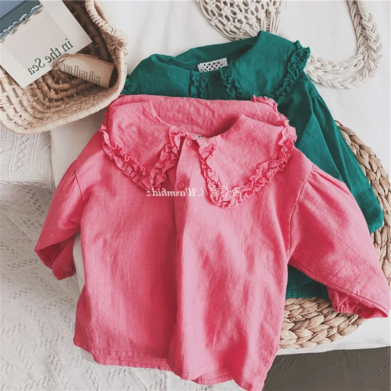Футболка для девочек с большим воротником и пикантным верхом, осеннее платье, новая одежда для малышей, Детский костюм